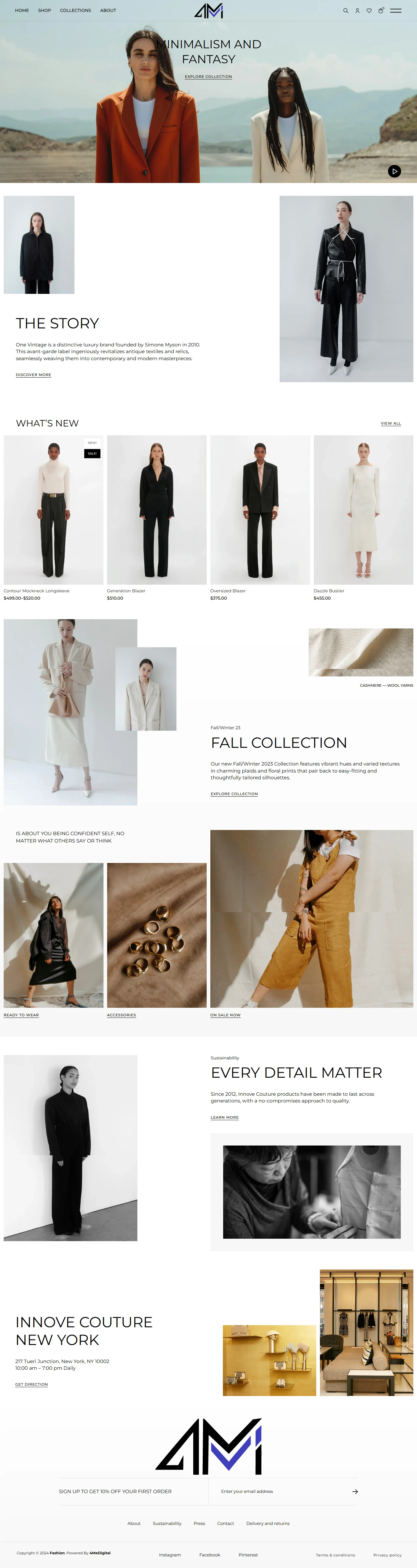 Long screenshot of a fashion website