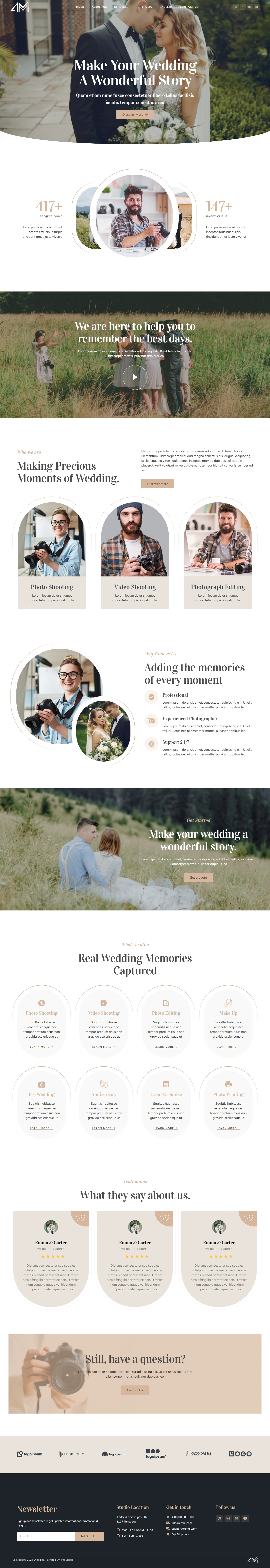 Long screenshot of a wedding website